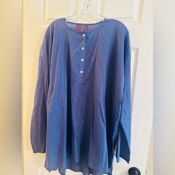 JIYA MADE IN INDIA Blue COLLARLESS GAUZEY TUNIC SHIRT - Picture 1 of 4
